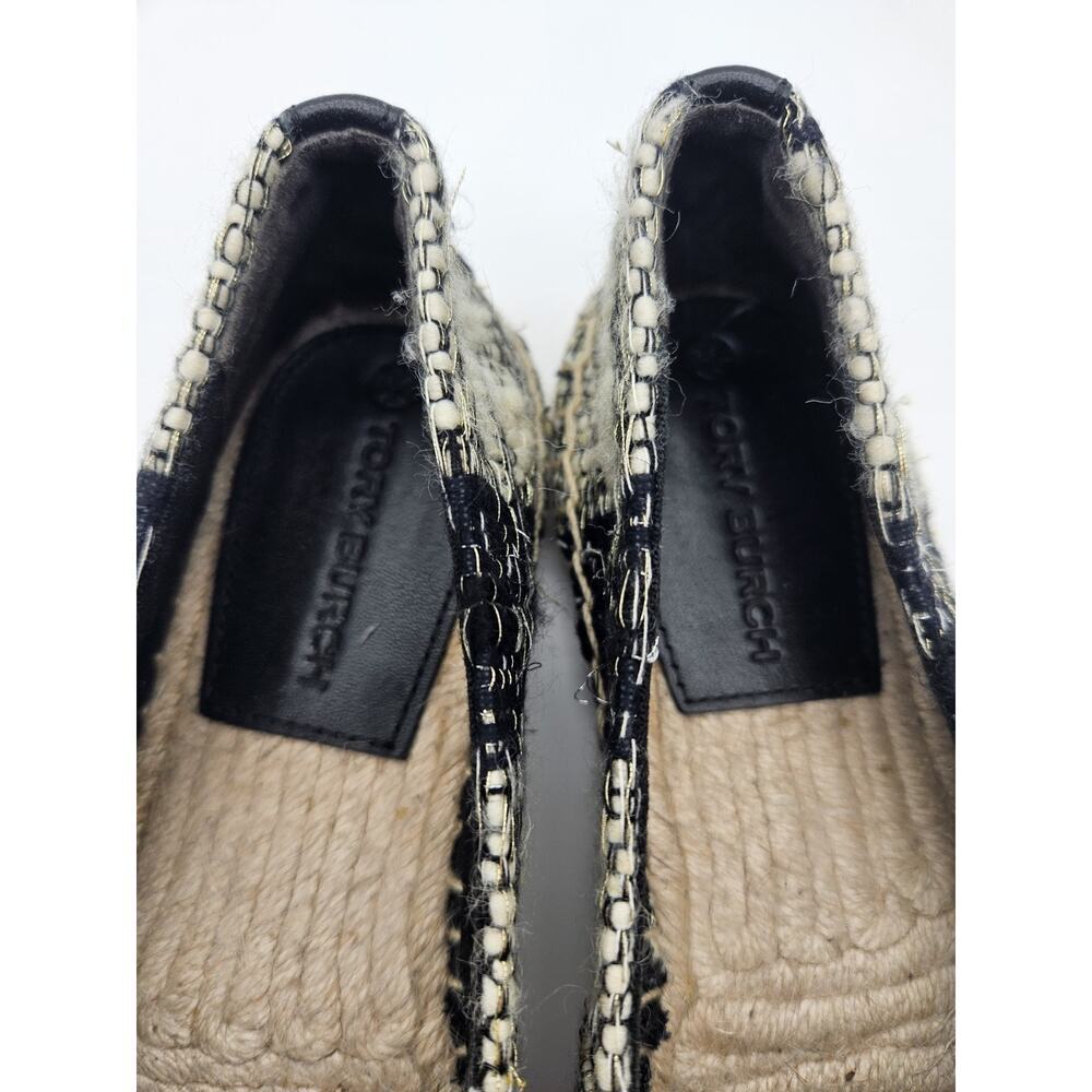Tory Burch Logo Espadrille Flats Black Ivory Tweed Round Toe Slip-On sz 6.5 - Picture 8 of 8